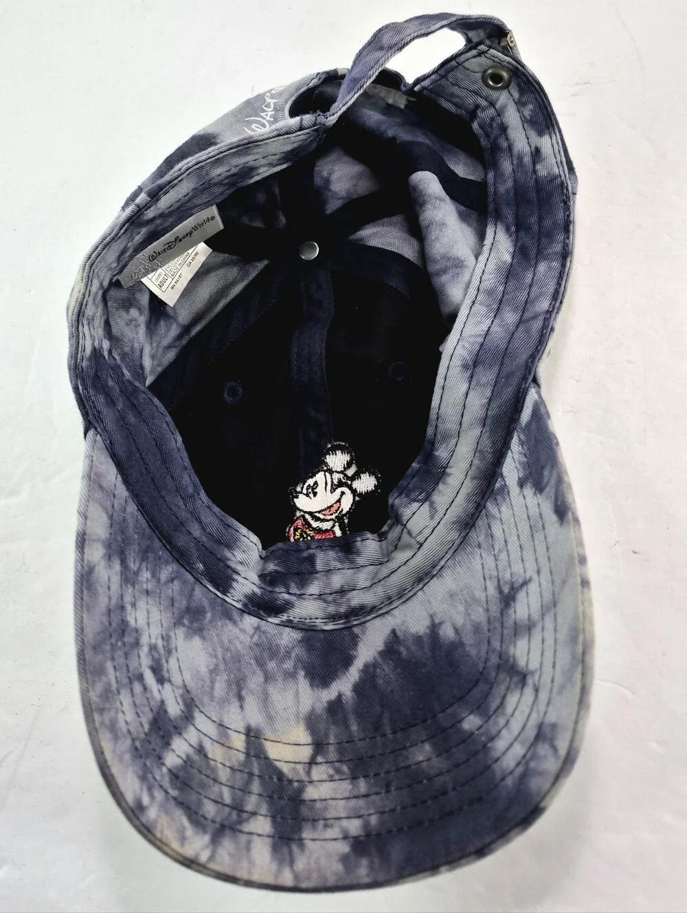 NWOT Disney Mickey Mouse Gray Blue White Tie Dye Brim Adjustable Hat